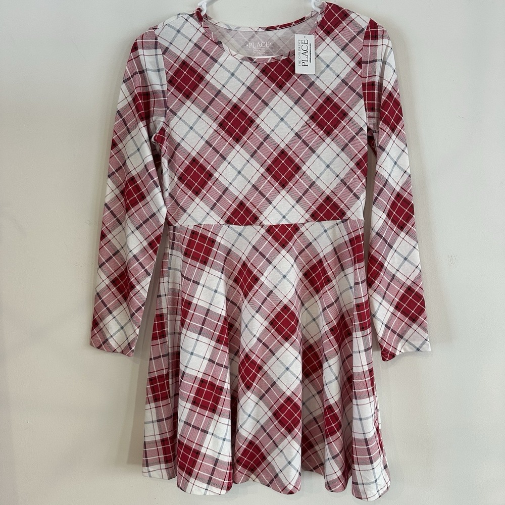 New Girls Red White Plaid Fit Flare Dress XL 14 Children's Place Christmas - Picture 1 of 8